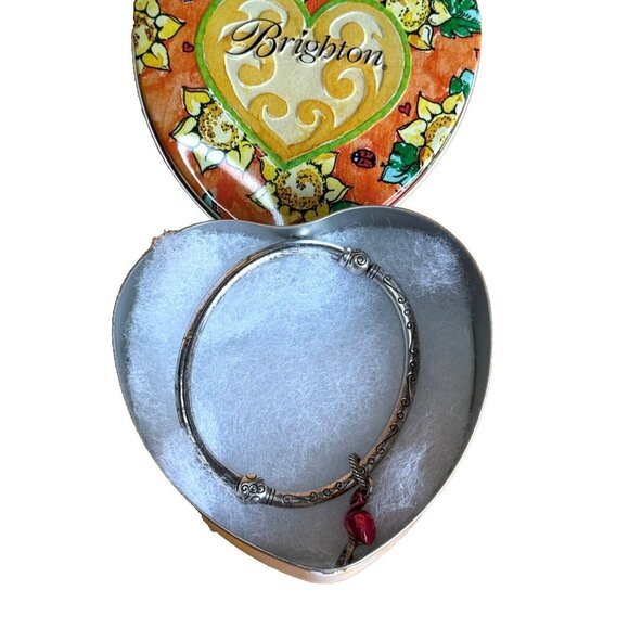 Brighton Hinged Cuff Bracelet with Flamingo Charm in Brighton Tin 6" - Picture 1 of 6